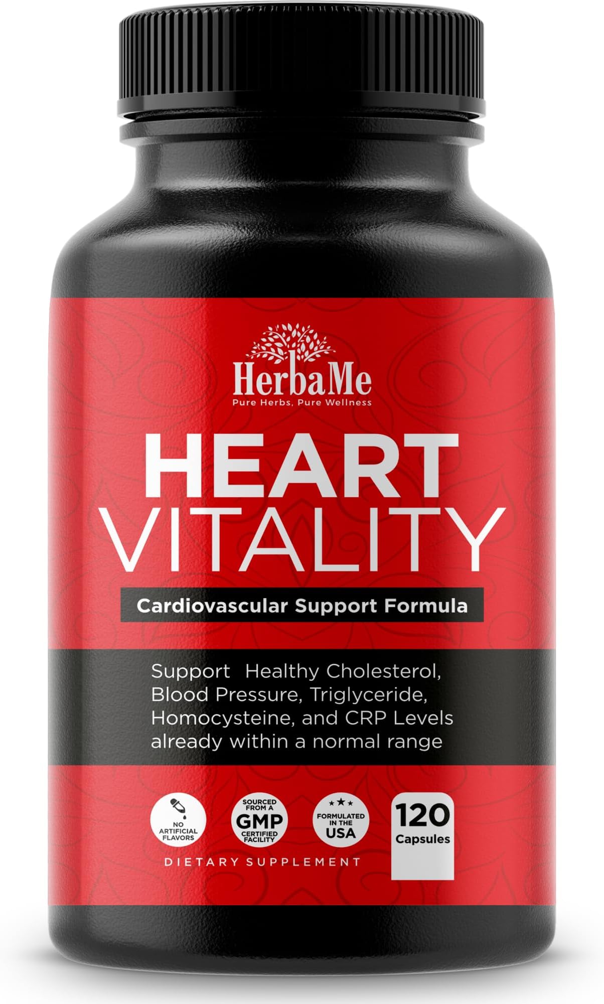 HerbaMe Heart Support Supplement for Men & Women, Daily Heart Wellness & Circulation Support, Supports Cardiovascular Wellness & Vascular Function with L-Arginine, Citrulline & CoQ10, 120 Capsules