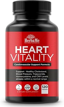 HerbaMe Heart Support Supplement for Men & Women, Daily Heart Wellness & Circulation Support, Supports Cardiovascular Wellness & Vascular Function with L-Arginine, Citrulline & CoQ10, 120 Capsules