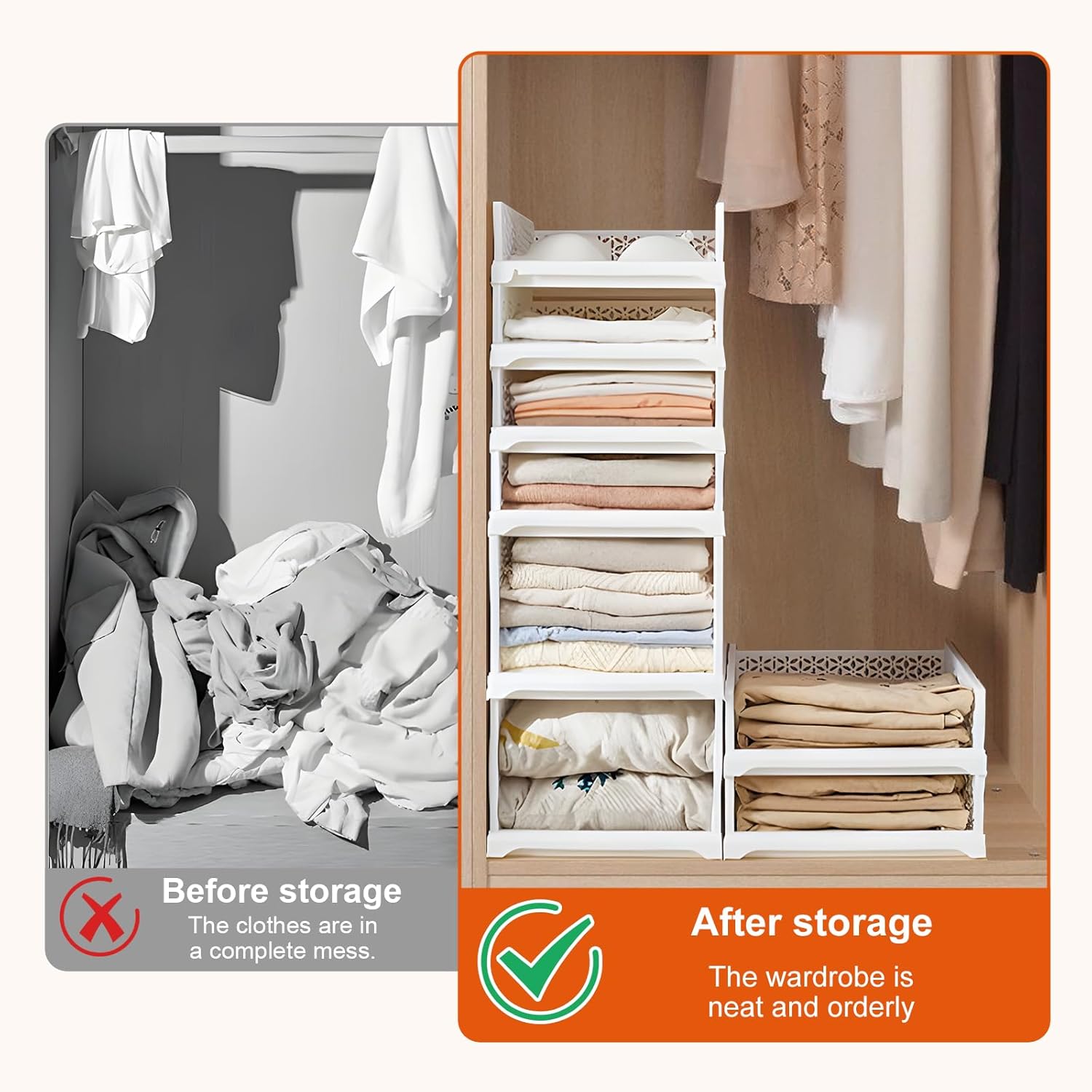 Wanheart Stackable PP Material Drawer Boxes for Wardrobe Storage – Foldable Wardrobe Storage, Suitable for Bedrooms – White 4-Piece Set (Small, tall model)