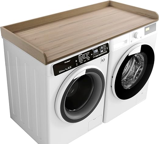 Kaboon Washer Dryer Countertop 58" x 28" Extra Large Version, Melamine Countertop with 3.5" Edge Rails, Laundry Room Organization, Oak(Grey Tone)
