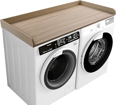 Kaboon Washer Dryer Countertop 58" x 28" Extra Large Version, Melamine Countertop with 3.5" Edge Rails, Laundry Room Organization, Oak(Grey Tone)