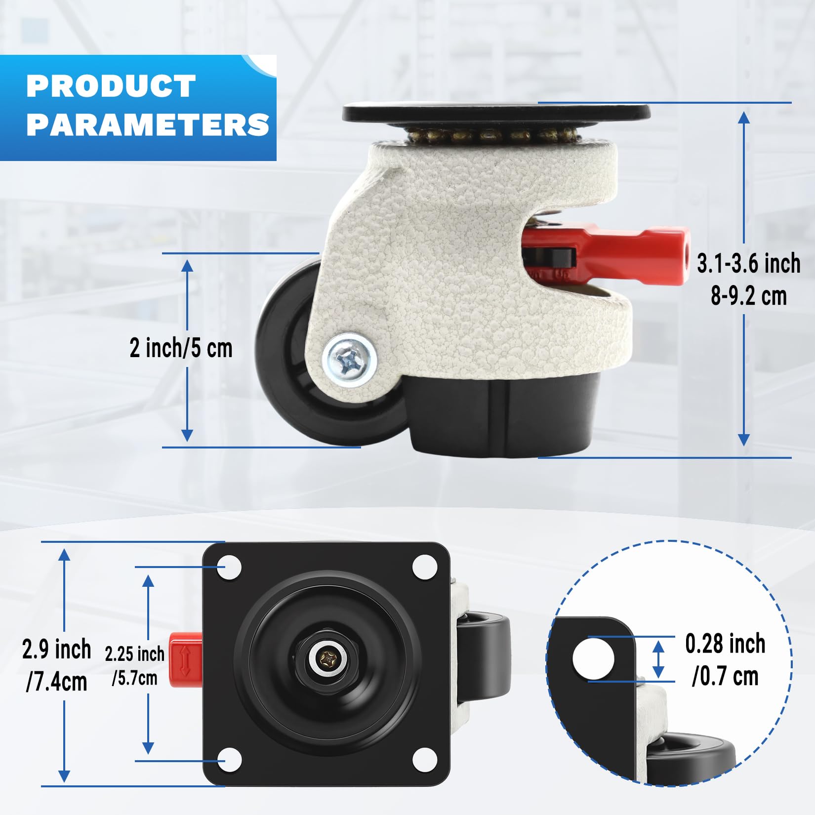 W B D WEIBIDA Roulettes pour Meubles Lourd avec Poignée À Cliquet Réglable, Max 1000KG Roulette pour Meuble Pivotantes À 360 Degrés, Roulette Charge Lourde Pour Etabli, Machine, Equipement, lot de 4