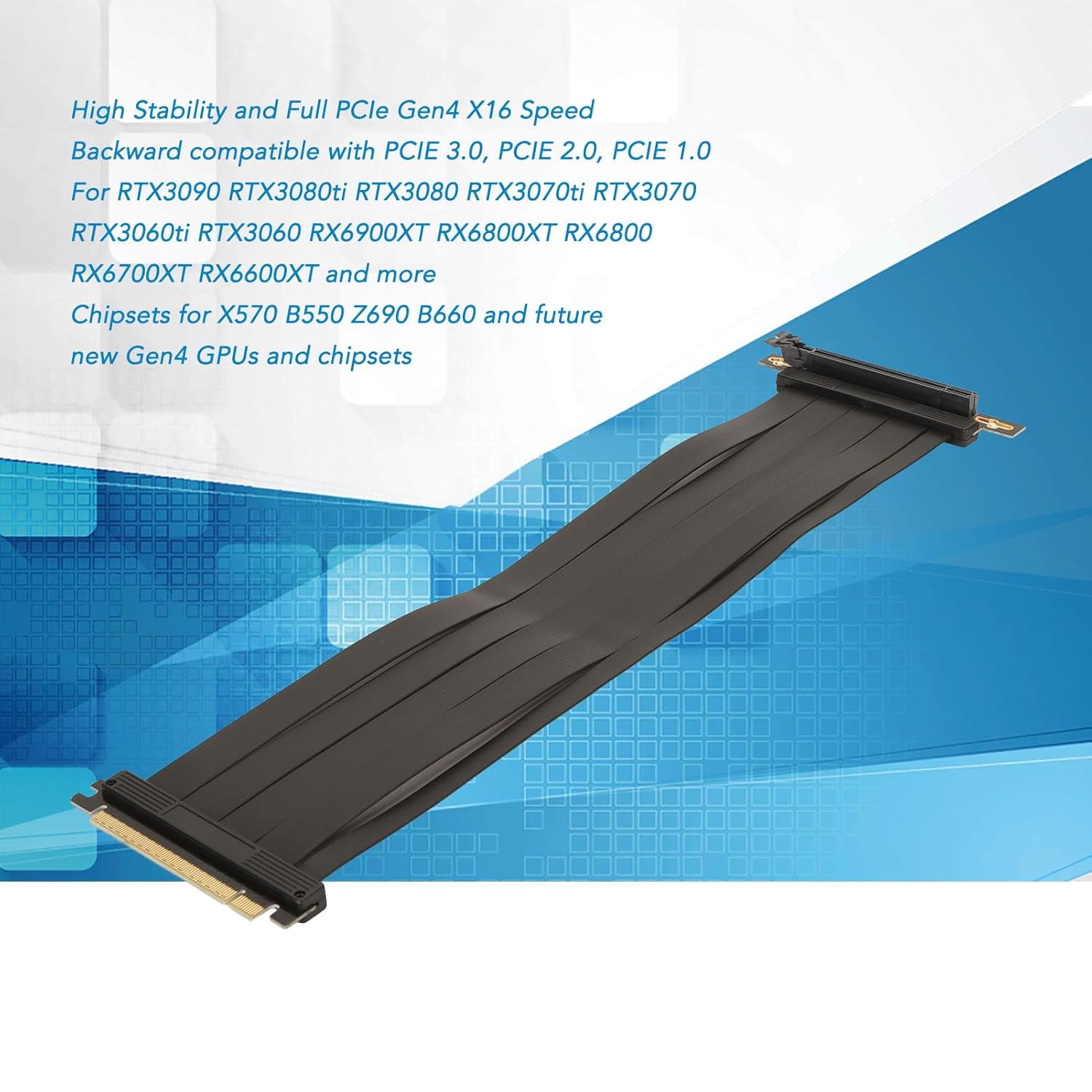 Yunir PCIE 4.0 X16 Riser Cable, 40cm Foldable GPU Extension Cable with 90 Degree Connector, Riser Cable for Gen 4 GPUs, as RTX3090 RTX3080 RTX3070 RTX3060 etc.