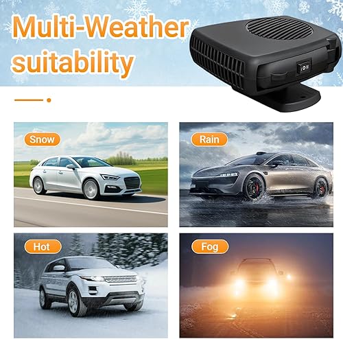 Miniatura 5 de Calentador y ventilador de coche de 12 V 200 W, descongelador portátil de modo dual, giratorio de 360 para desempañar el parabrisas del calentador