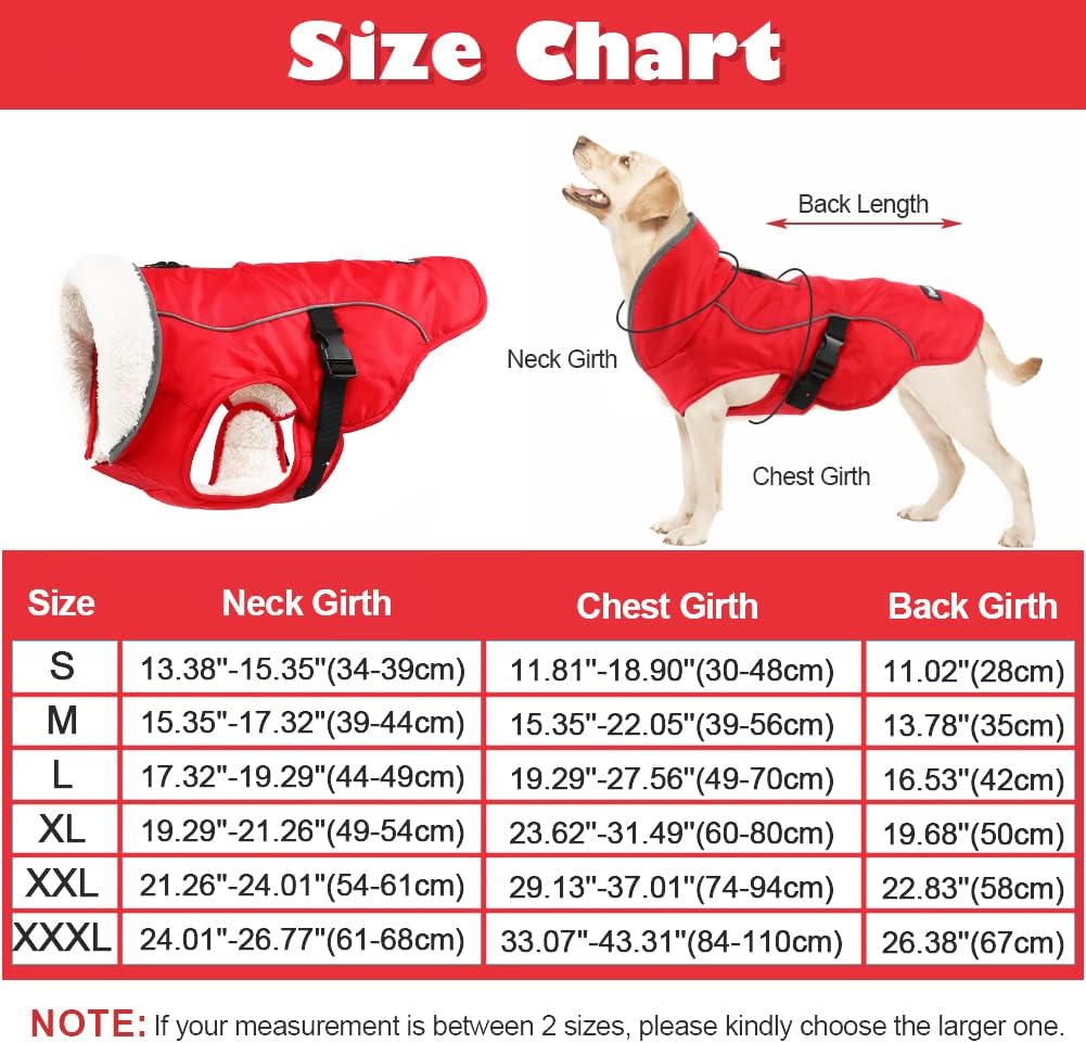 EMUST Dog Coat - Waterproof Dog Snow Jacket, Adjustable Small/Medium/Large, Red - Image 5