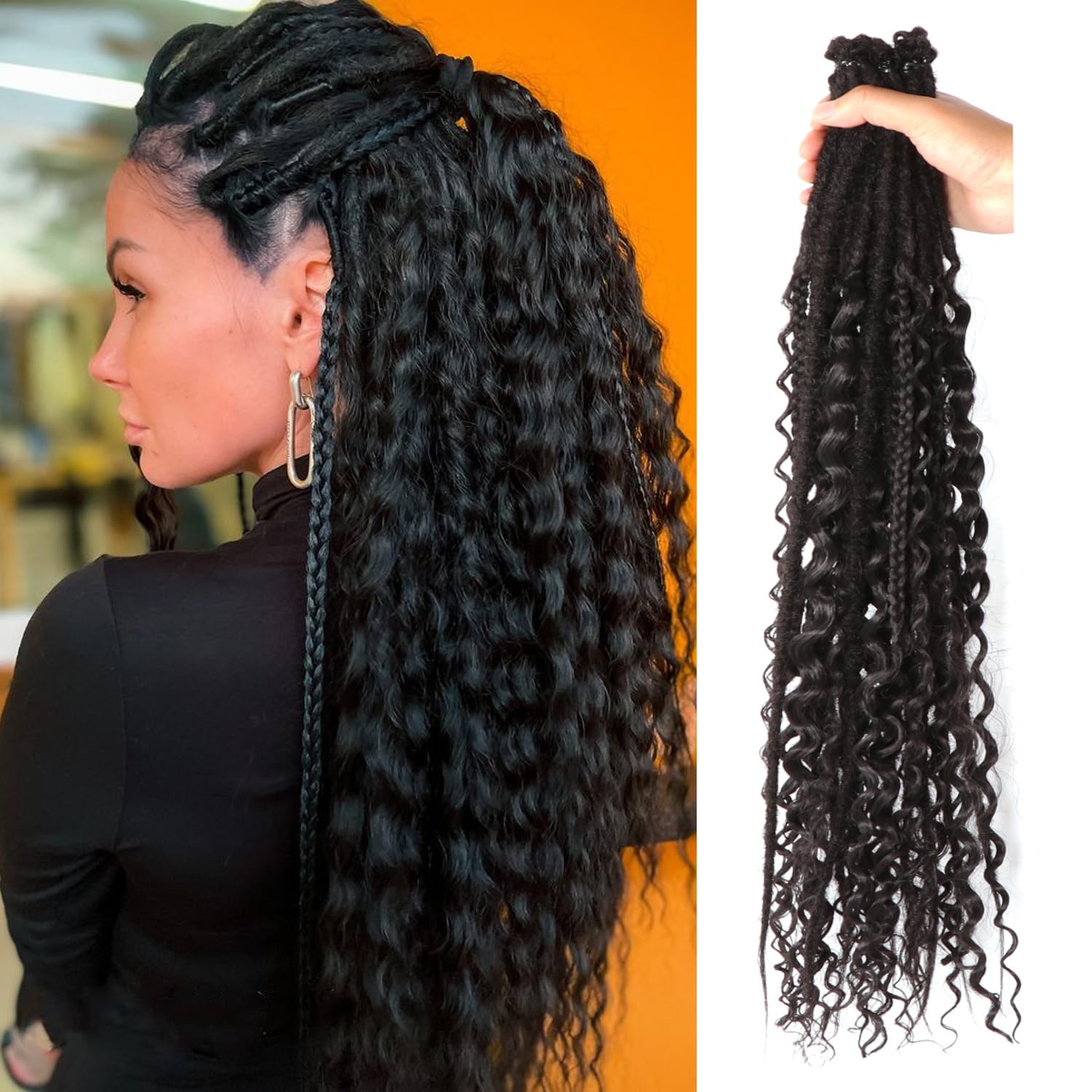 24 Inch Synthetic Dreadlock Extensions Hippie Single Ended Dreads 0.6 cm Width Loc Extensions Reggae Style Crochet Hair for Women (1B#