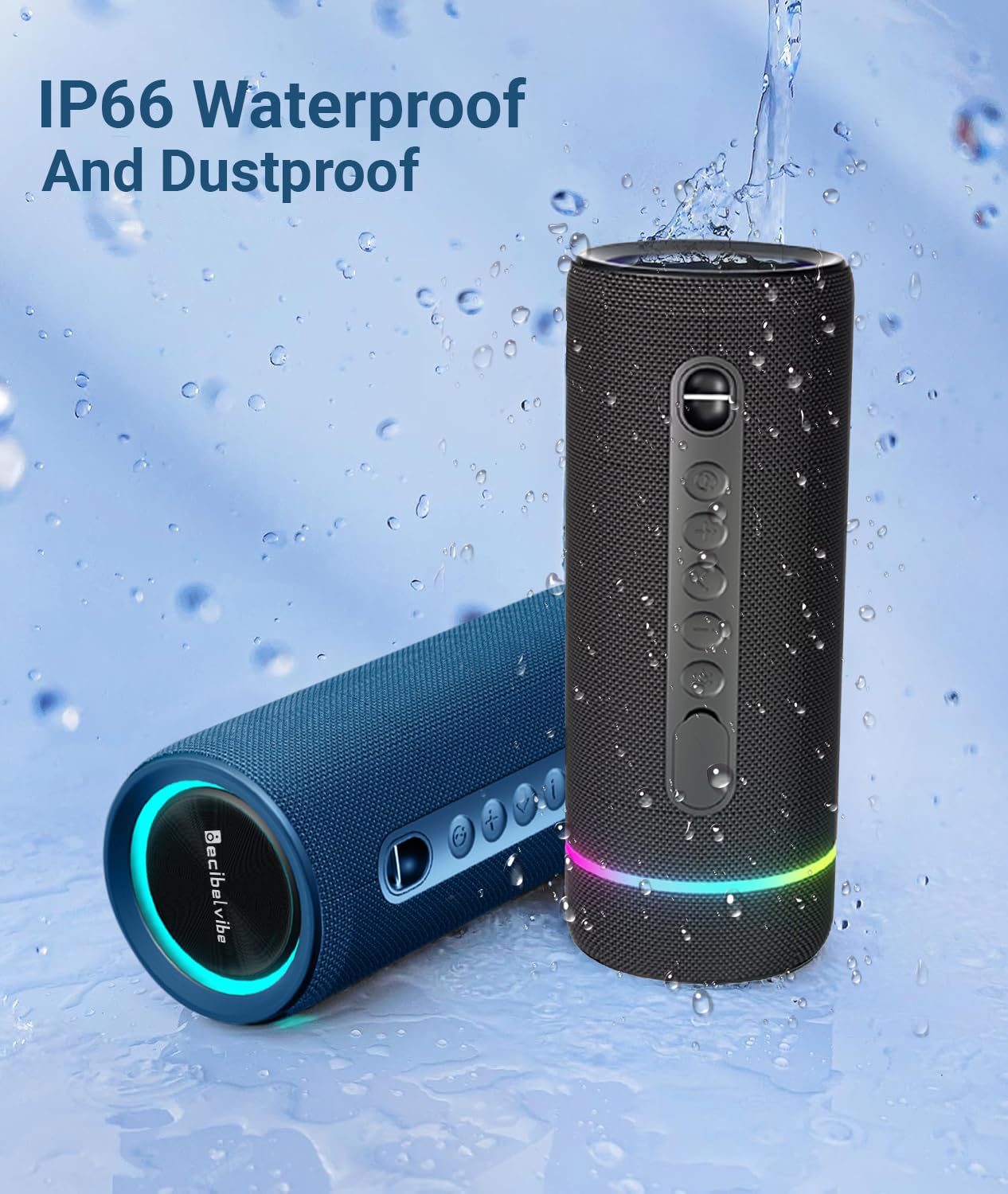 Decibelvibe Tnz Sleek 8 przenośny głośnik Bluetooth, wodoodporny głośnik IP66 o mocy 30 W, głęboki bas, Bluetooth 5.3, czas odtwarzania 25 godzin, parowanie TWS, światła RGB, do domu, na zewnątrz,