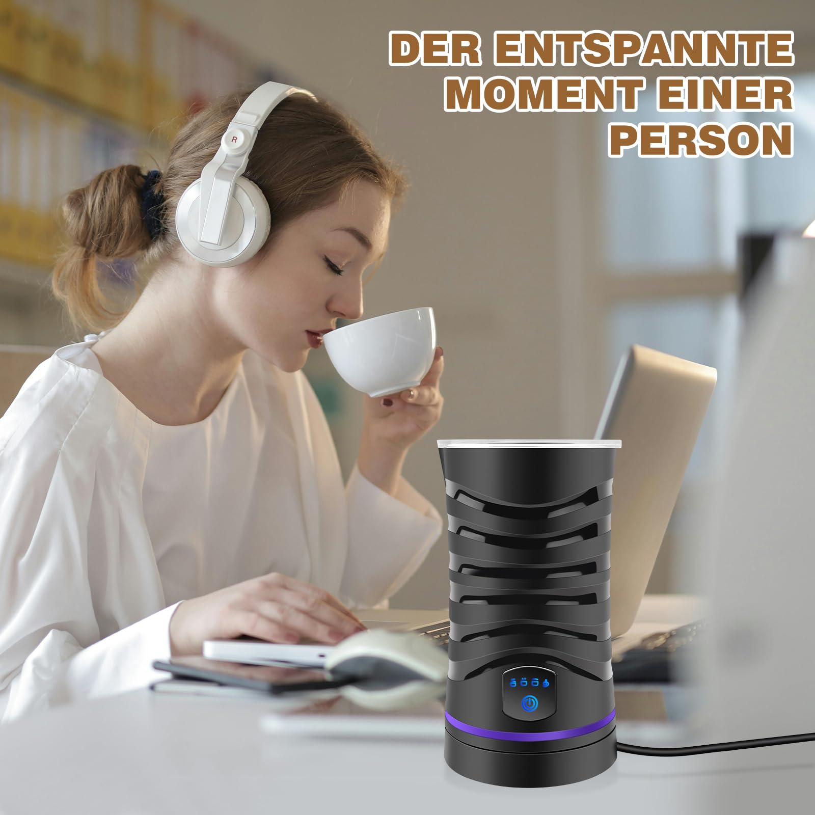 Elektryczny spieniacz do mleka, 430 ml, powłoka nieprzywierająca, 4 w 1, elektryczny spieniacz do mleka z 4 trybami pracy, elektryczny podgrzewacz do mleka do latte
