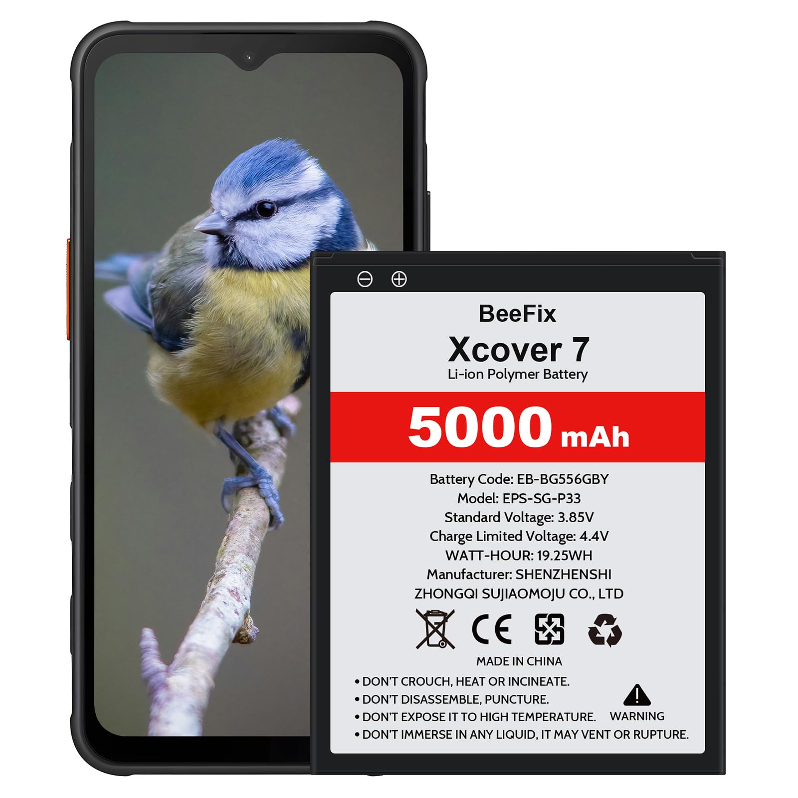 Batteria Ricambio Per Samsung Galaxy Xcover 7 SM-G556 - Compatibile Con EB-BG556GBY, Alta Capacità