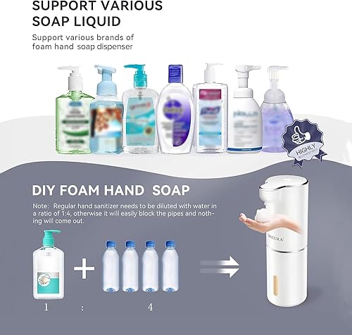 Miniatura 4 de Secura Dispensador de jabón espumoso, dispensador automático sin contacto de 10 oz/10.1 fl oz con control de volumen ajustable, dispensador manos