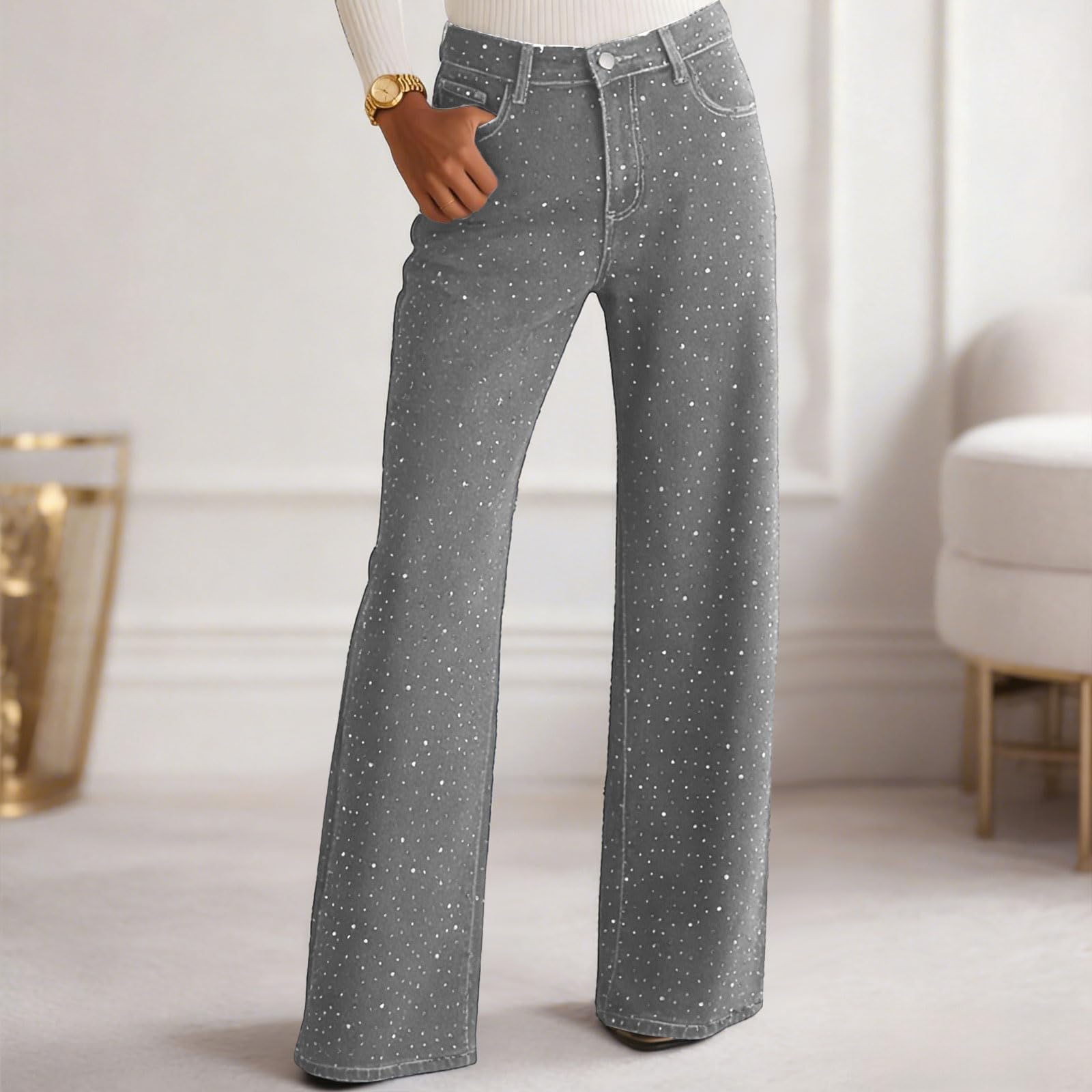 Genérico Baggy Mujer Cintura Alta Pantalones Vaqueros Rectos Vaqueros Mujer Pantalones Skinny Slim Elásticos Ajustados Jeggings Treggings Push Up Pantalón Elástico Ankle