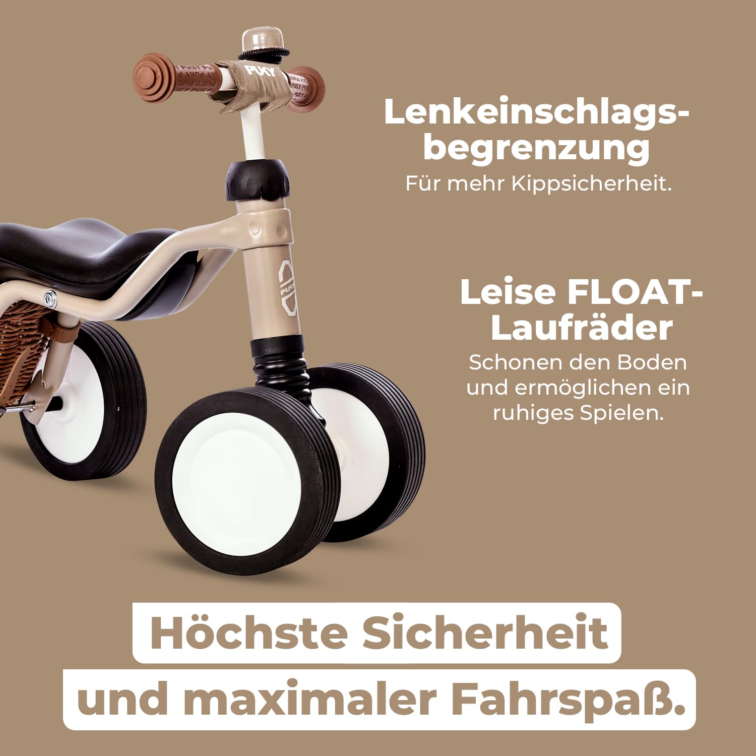 PUKY WUTSCH Bundle | Sicheres Laufrad | Für Kleinkinder ab 1,5 Jahren | Rutschfahrzeug | Pendelachse | Mit Sicherheitslenkergriffen (Dusty Sand)