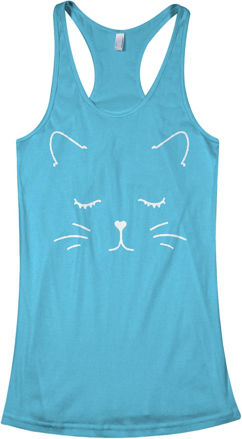 Threadrock Women's White Kitty Cat Face Racerback Tank Top