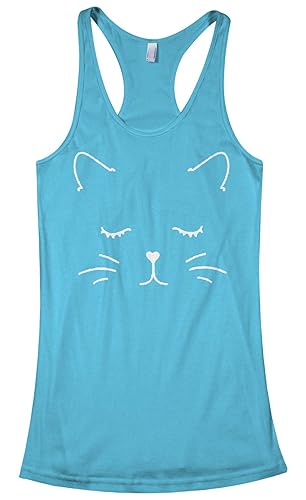 Threadrock Women's White Kitty Cat Face Racerback Tank Top