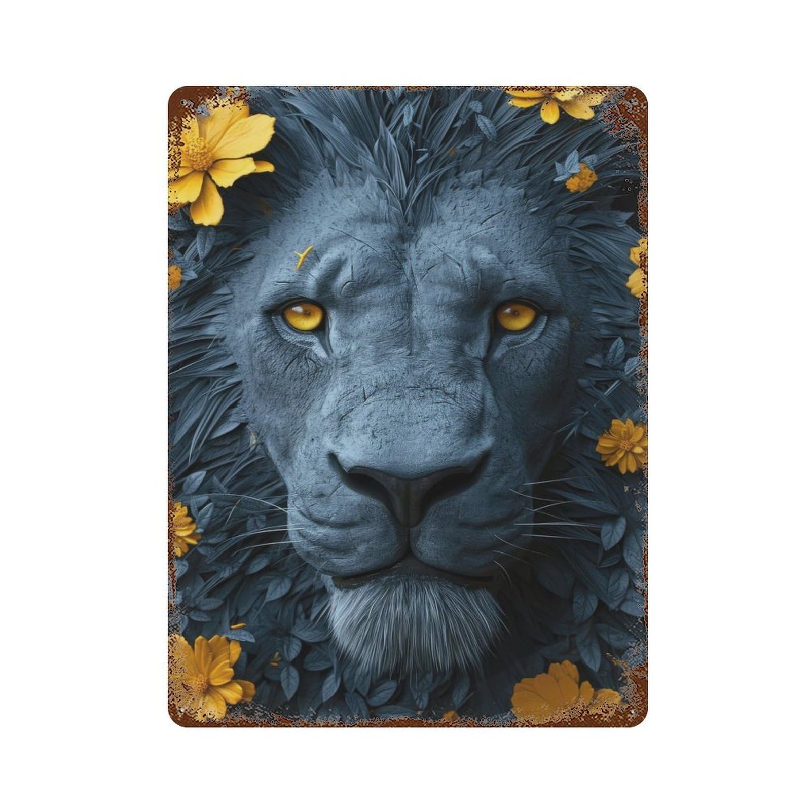 Blue Lion 15.7"x11.8" Retro Metal Sign, Vintage Wall Decor for Garage, Bar And Workshop Decor