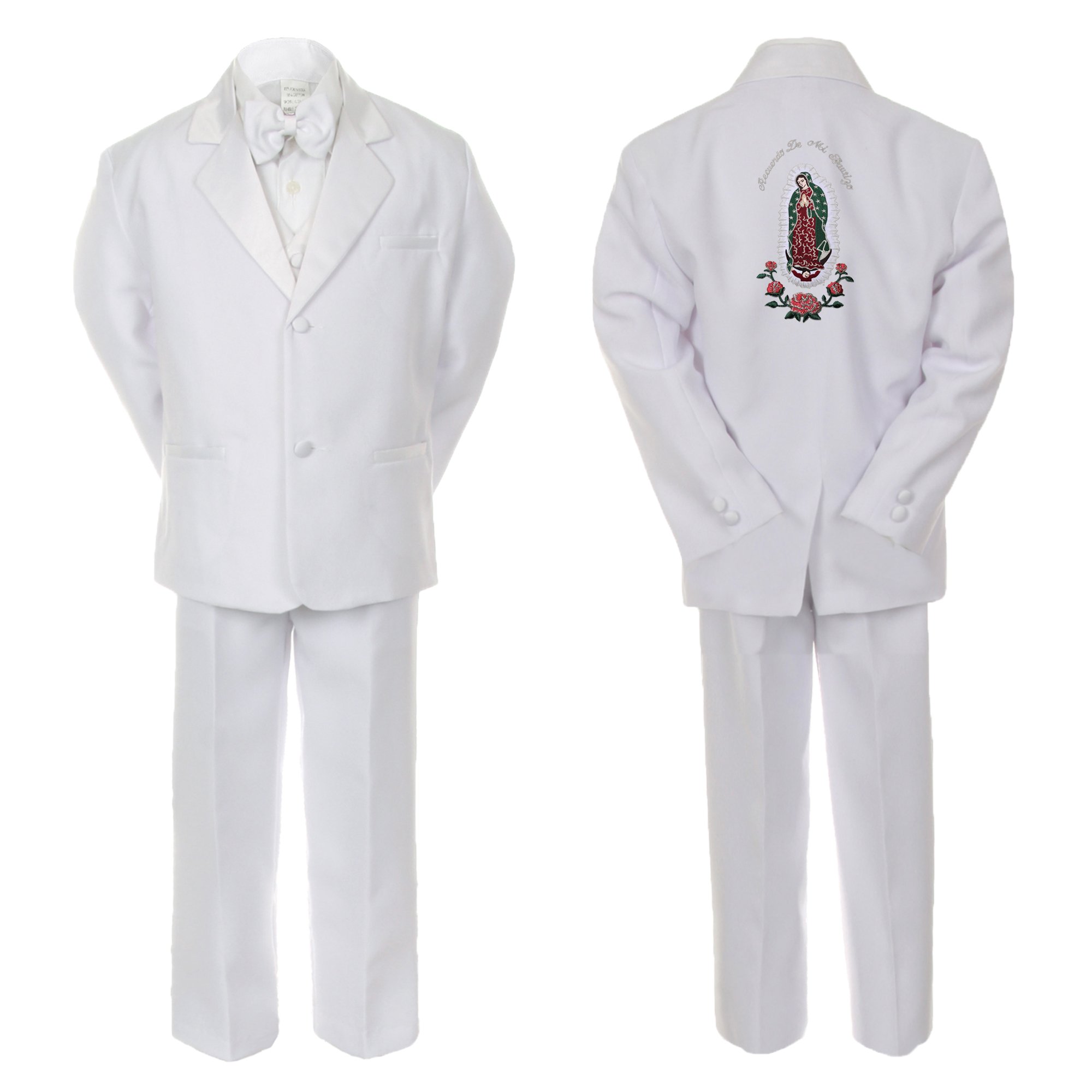 Baby Boy Teen Baptism Formal White Suit Gold Maria Virgin Mary on Back SM-20