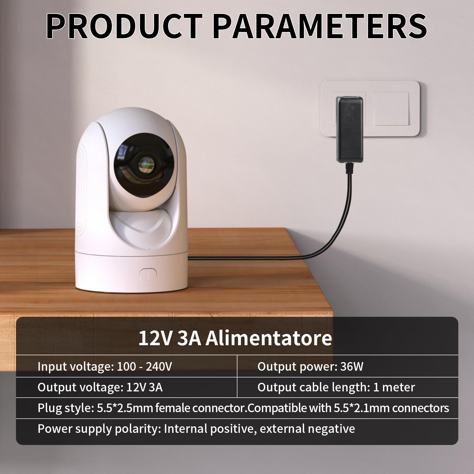 Adaptador de Alimentación 12V 3A 36W con Conector DC 5.5x2.1 mm con 8 Enchufes DC Desmontables, Cargador Universal 12V para Cámaras CCTV, Tiras LED, Router, Monitor LCD, Dispositivos Electrónicos — view 3
