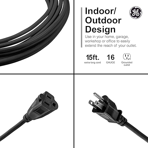 Miniatura 2 de GE Cable de extensión para exteriores, resistente cable de extensión de 3 clavijas de 16 AWG para exteriores, cable de alimentación de 13 amperios y