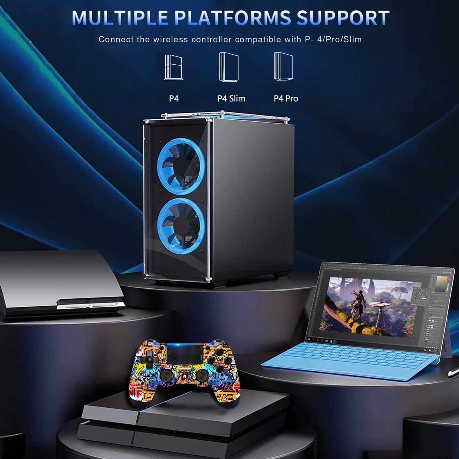 Stycizom Mando Compatible con Ps-4,Mando Joystick Inalámbrico Compatible con PS-4/Pro/Slim/PC,Batería Integrada de 600 mAh con Doble Sensor de Vibración/6 Ejes