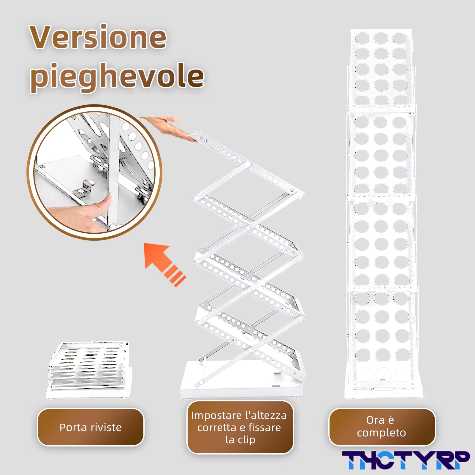 Supporto per catalogo, portariviste pieghevole a 4 strati, formato A4, supporto per brochure su un lato, supporto verticale per riviste alla moda