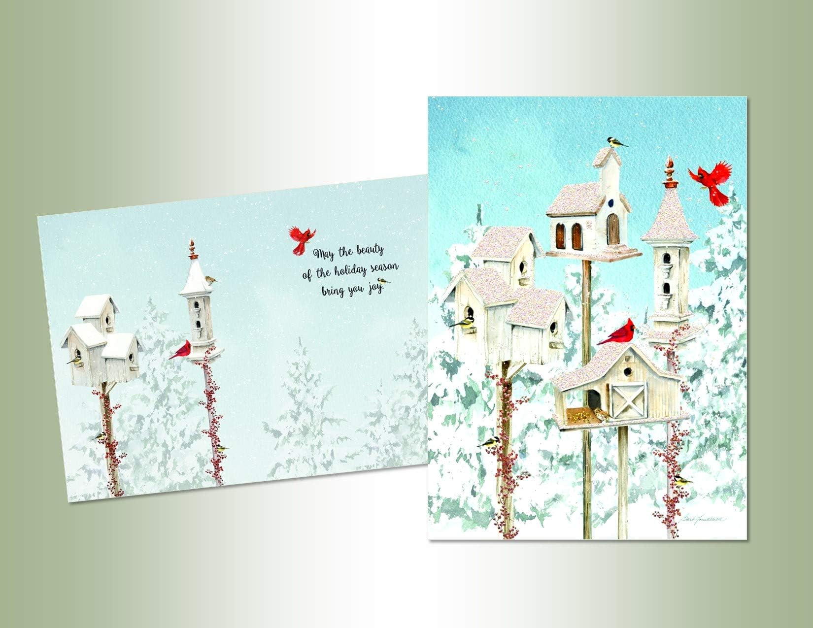 Performing Arts Glitter Embellished, Full Color Inside Design White Birdhouses Stationery Paper, 66223-14