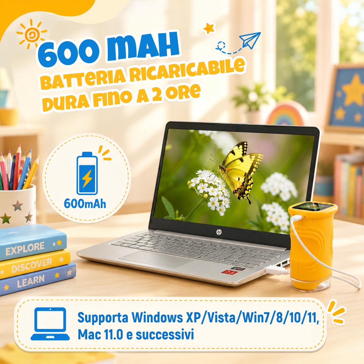 1000X Microscopio per Bambini, Microscopio Digitale Portatile HD 1080P con Display da 2,4" per Lente d'ingrandimento ed con Foto,Adatto come regalo di Natale,Compleanno o Capodannodai 3 agli 8