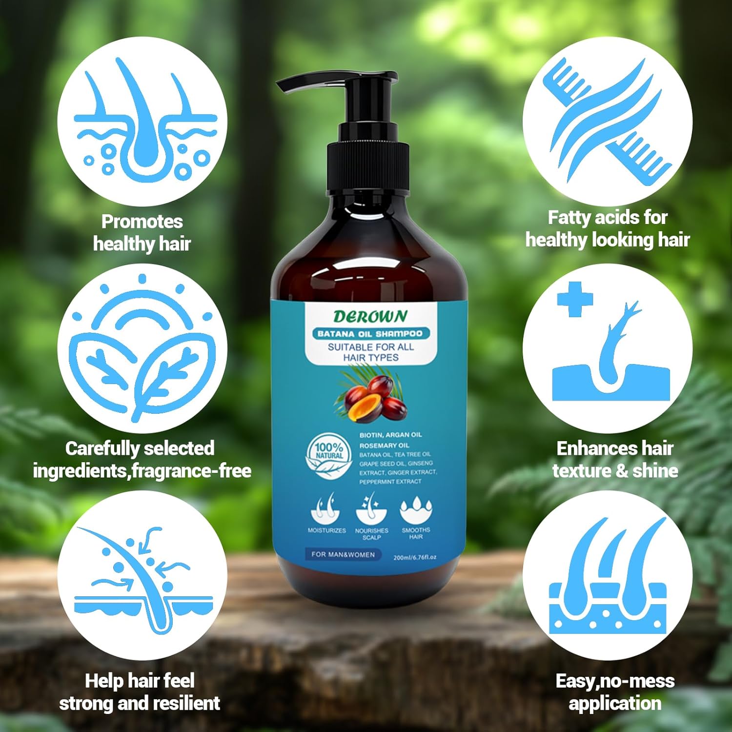 Batana Oil Shampoo for All Hair Types - Damaged & Dry Hair Repair with Tropical Batana Oil, Keratin & Natural Oils - Sulfate Free, Vegan Shampoo for Men & Women - 3 Pack, 200ml Each