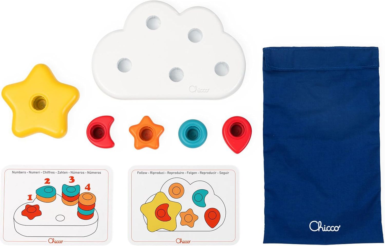 Chicco Nuvola2in1 Game, Interlocking Game Following Colours and Shapes, for Learning to Count, Children Play, 12-36 Months