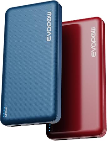 2-Pack Portable Charger, 10000mAh Power Bank, Battery Pack, Battery Bank | Slimmer, Fast Charging, USB C in&Out, for iPhone Tablet Samsung Pixel Headphones etc Blue&red