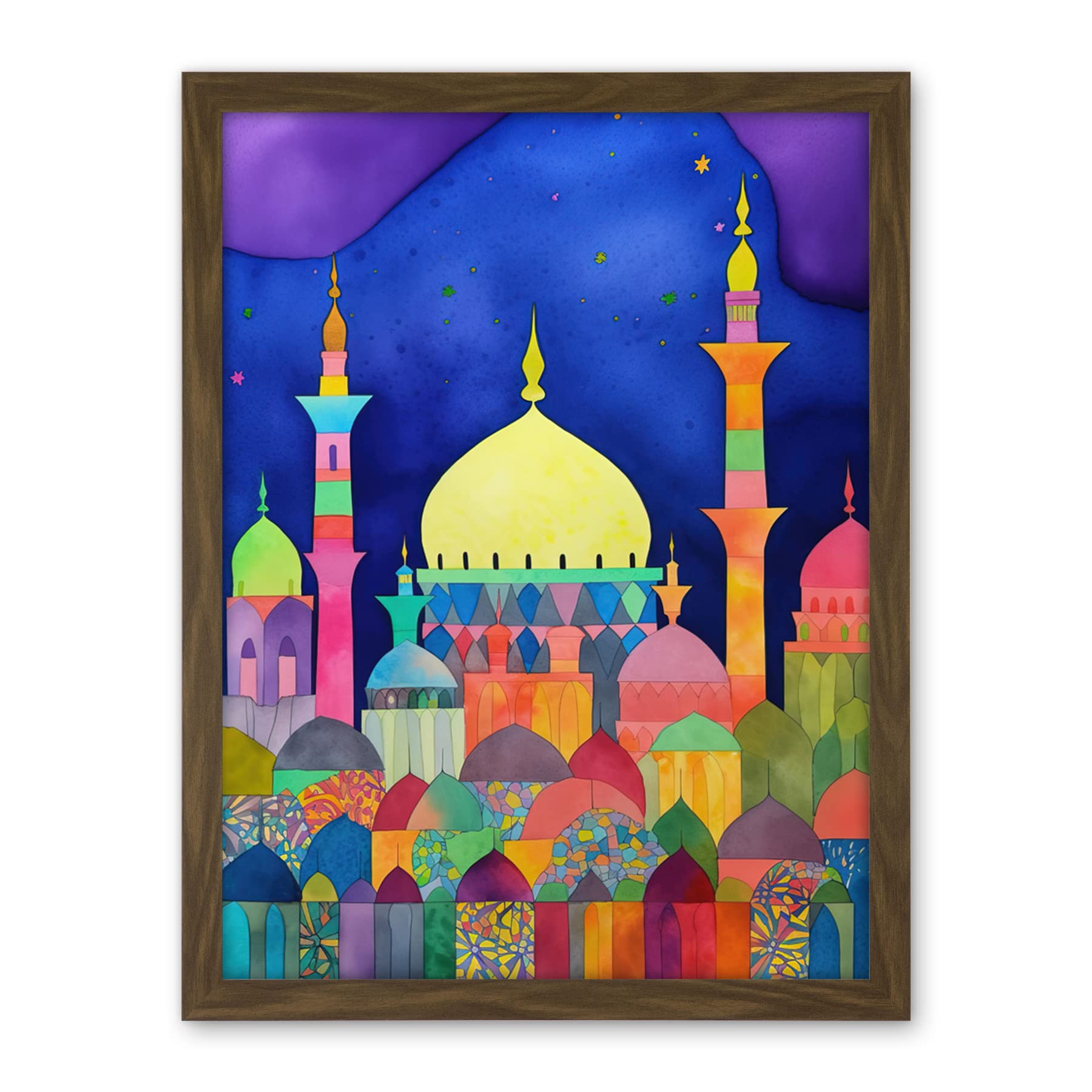Artery8 Mosque Cityscape Islam Folk Art Artwork Framed Wall Art Print 18X24 Inch