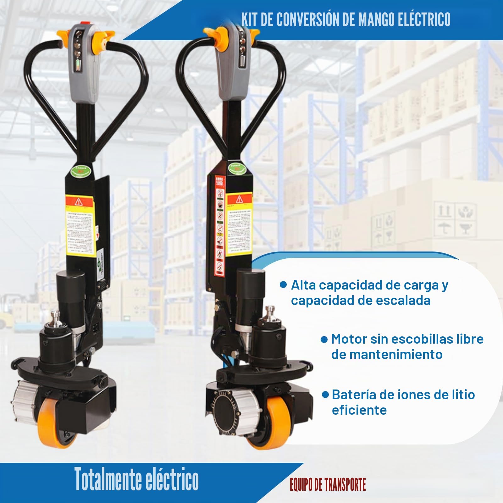 Kit de Conversión para Transpaleta Eléctrica, 48V 1000W de Potencia Fuerte con Batería de Litio, Mango Multifuncional,One Size