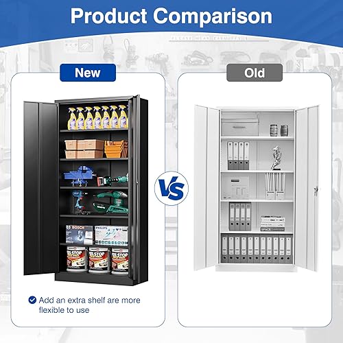 Miniatura 4 de Armario de almacenamiento de metal con 5 estantes ajustables, armarios de almacenamiento de metal con puerta de bloqueo, gabinete de almacenamiento
