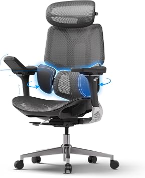 Hbada E3 Pro Ergonomic Office Chair   Dynamic Lumbar Support with 3 Zones, 4D Headrest and 6D Arms, Ergonomic Desk Chair Without Pedals Dark