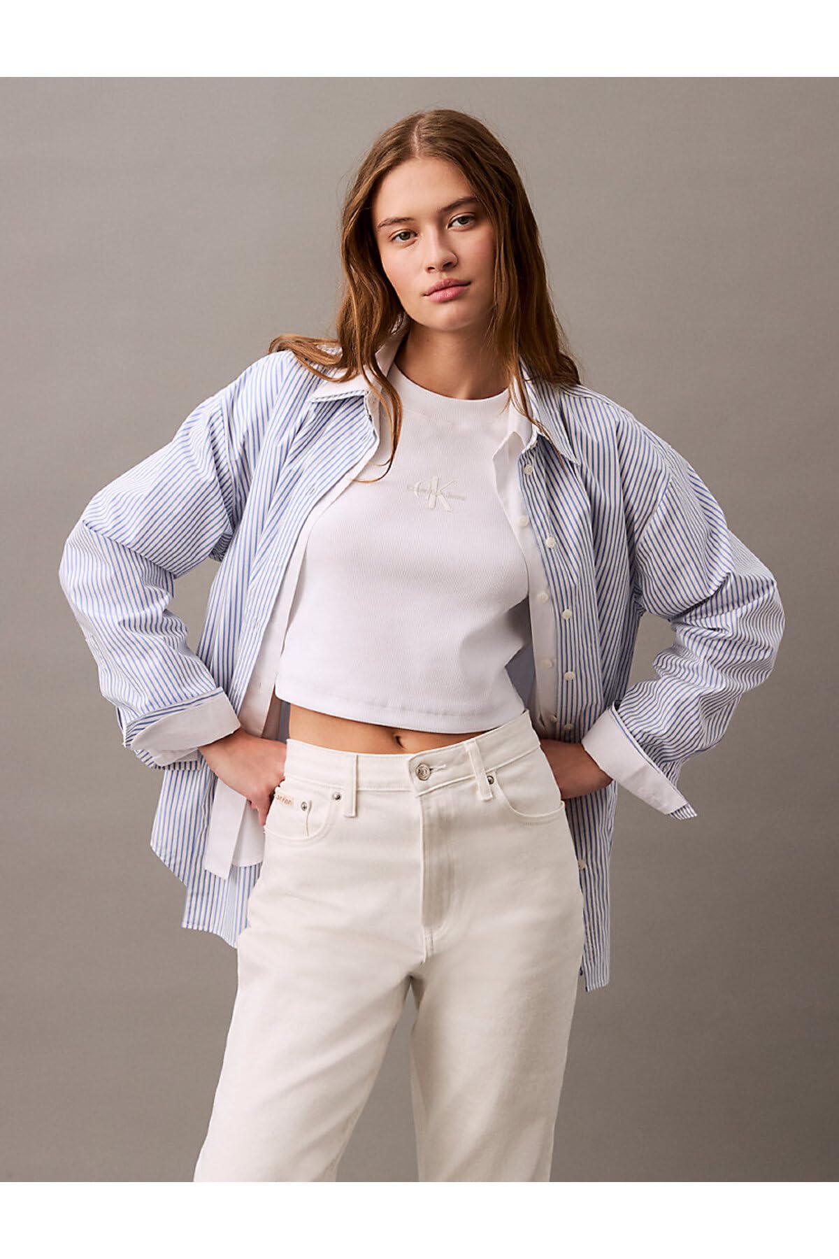Calvin Klein Jeans Women's Ckj Mono Baby T Crop Top - White - 10 (S)