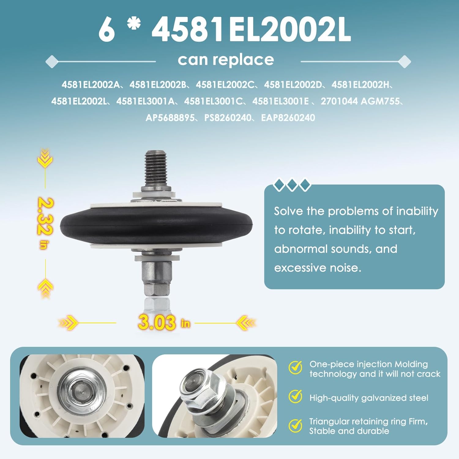 Upgrade Dryer Roller Kit for Lg Dryer Drum Roller Kit for Kenmore Dryer DLEX8000V DLEX8100V DLGX9001V 79681072310, One-Piece Injection Molding Technology High-Quality Galvanized Steel