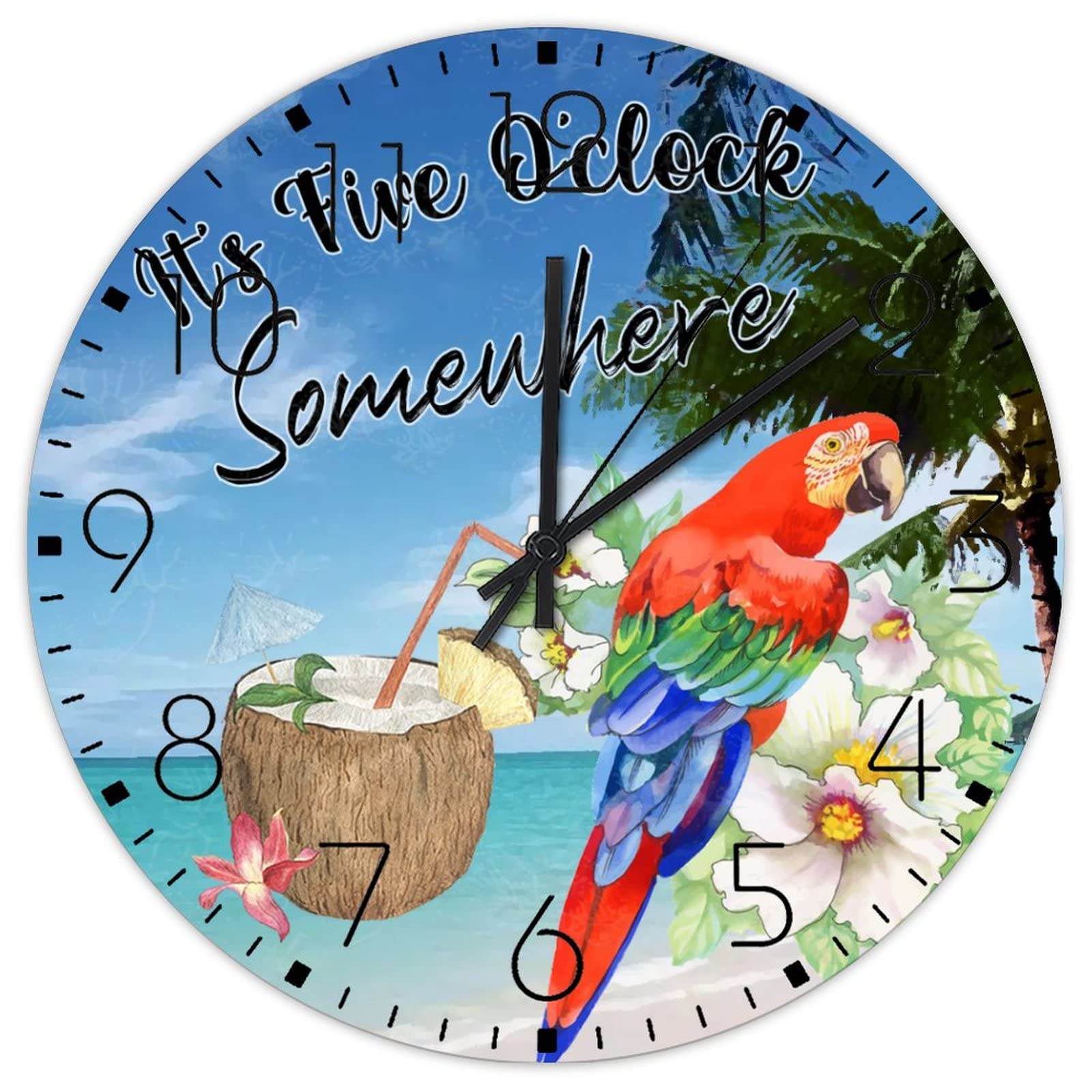 Horloge murale minimaliste en bois ronde sans tic-tac 30 cm décor Aloha