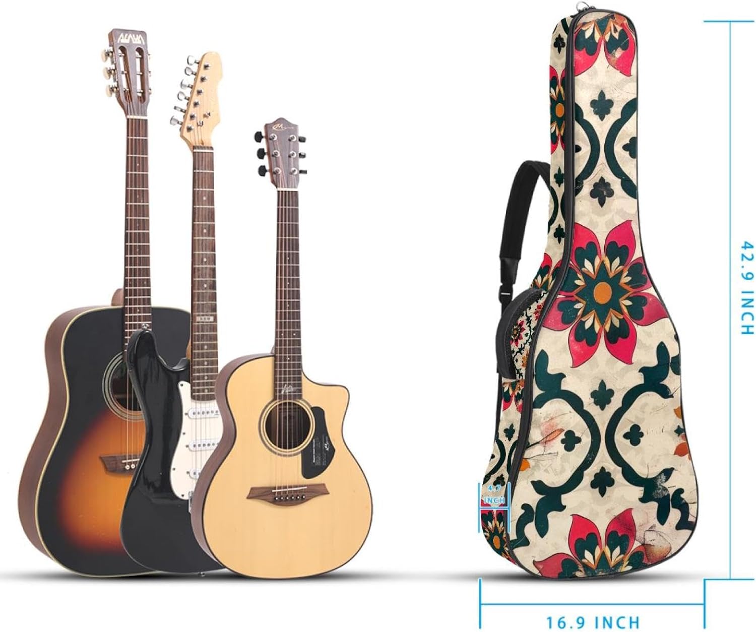 Acoustic Guitar Bag, 40 41 42 Inch Guitar Case Cover Soft Guitar Gig Bag for Acoustic Electric Bass Classical Guitar, Bohemia Vinatge Pattern