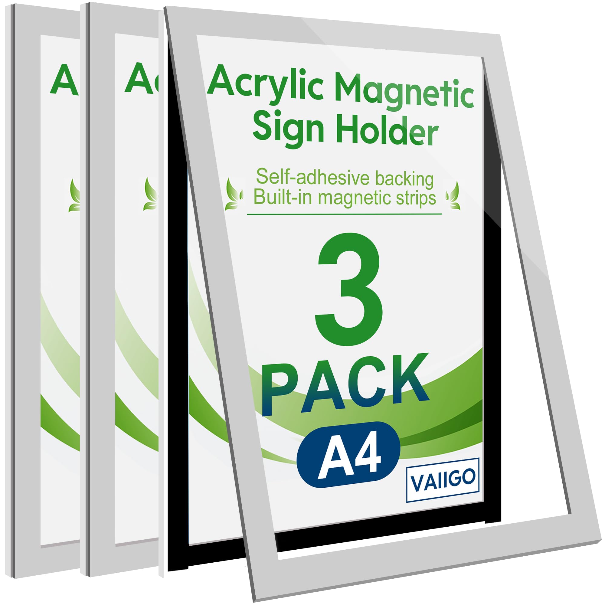 A4 Acrylic Magnetic Frame Sign Holder, Self-Adhesive and Magnetic Tapes