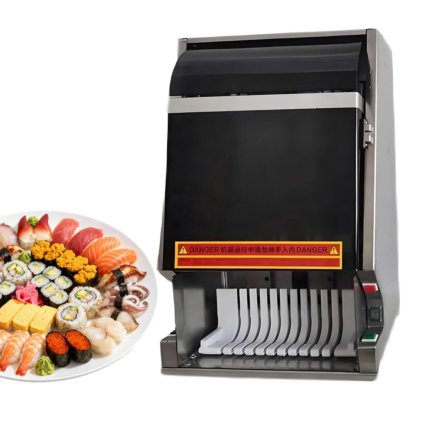 Automatische Sushi-Rollenschneidemaschine Desktop-Multifunktions-Sushi-Rollenschneider 55 W elektrischer Sushi-Maker abnehmbare Klinge für Restaurantküche Snackbar 8pieces