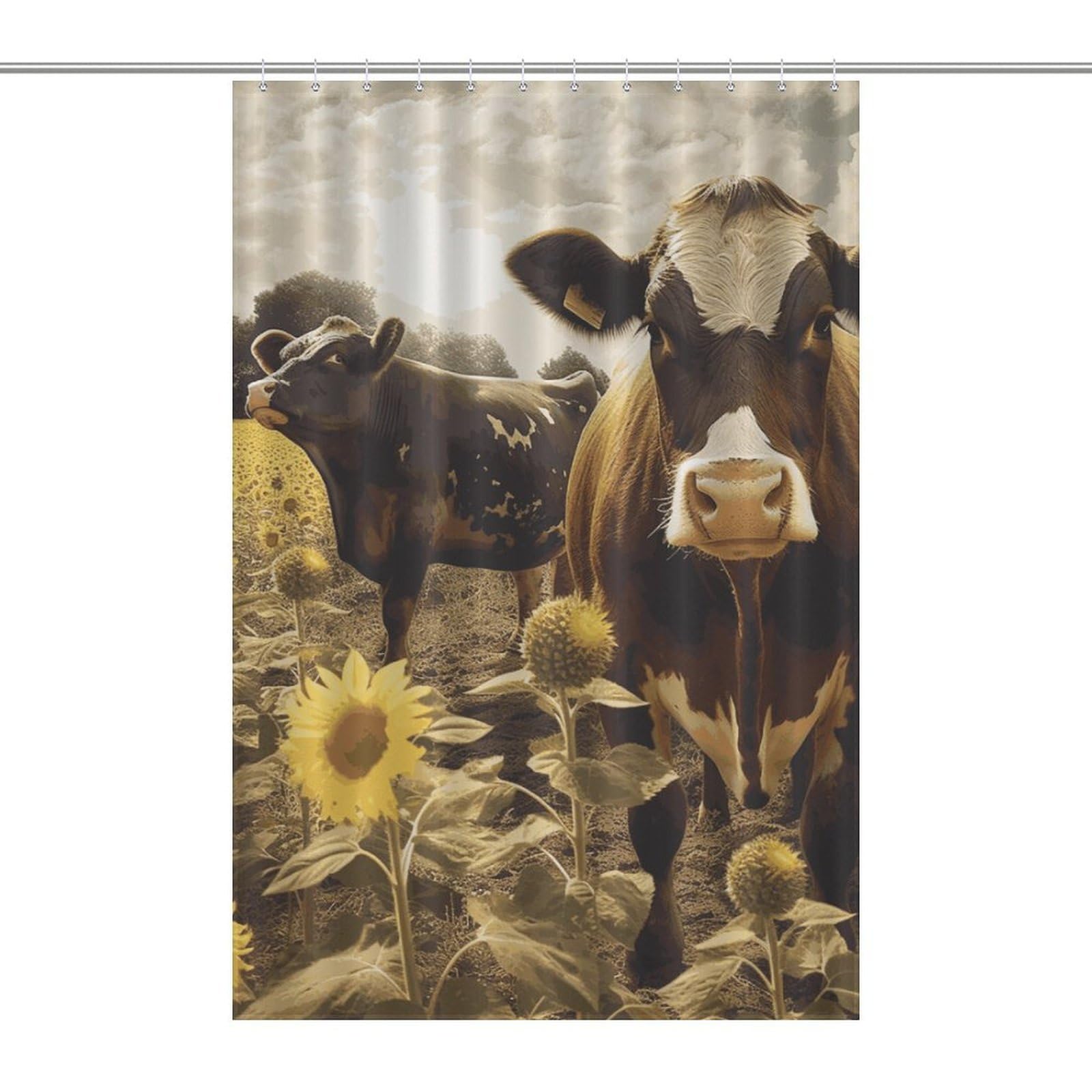 Rideau de douche vache marron en tissu imperméable rustique 122x183 cm