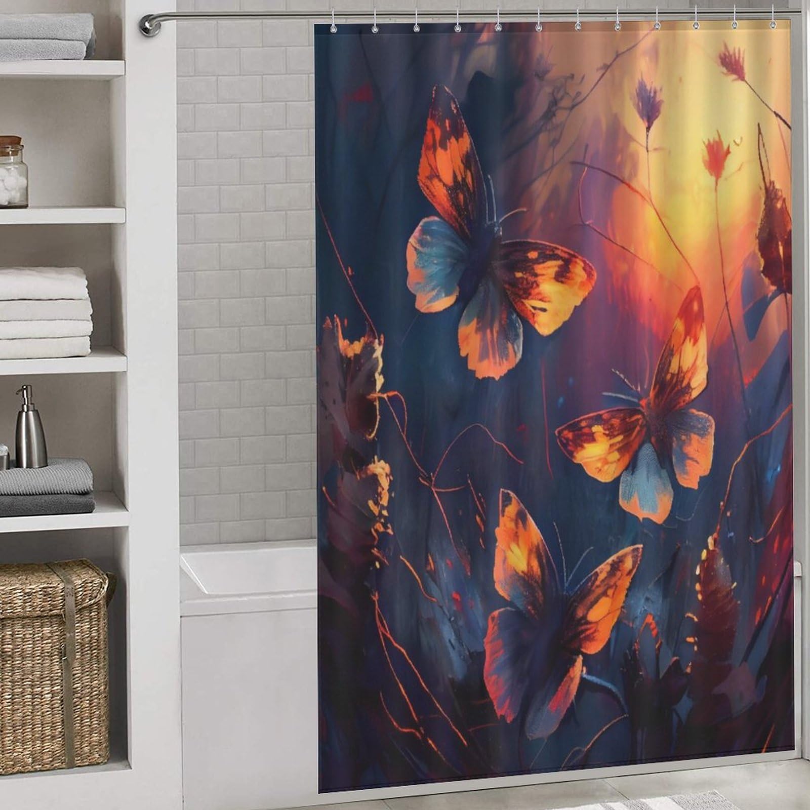 Rideau de douche imperméable à motif papillon pour baignoire familiale