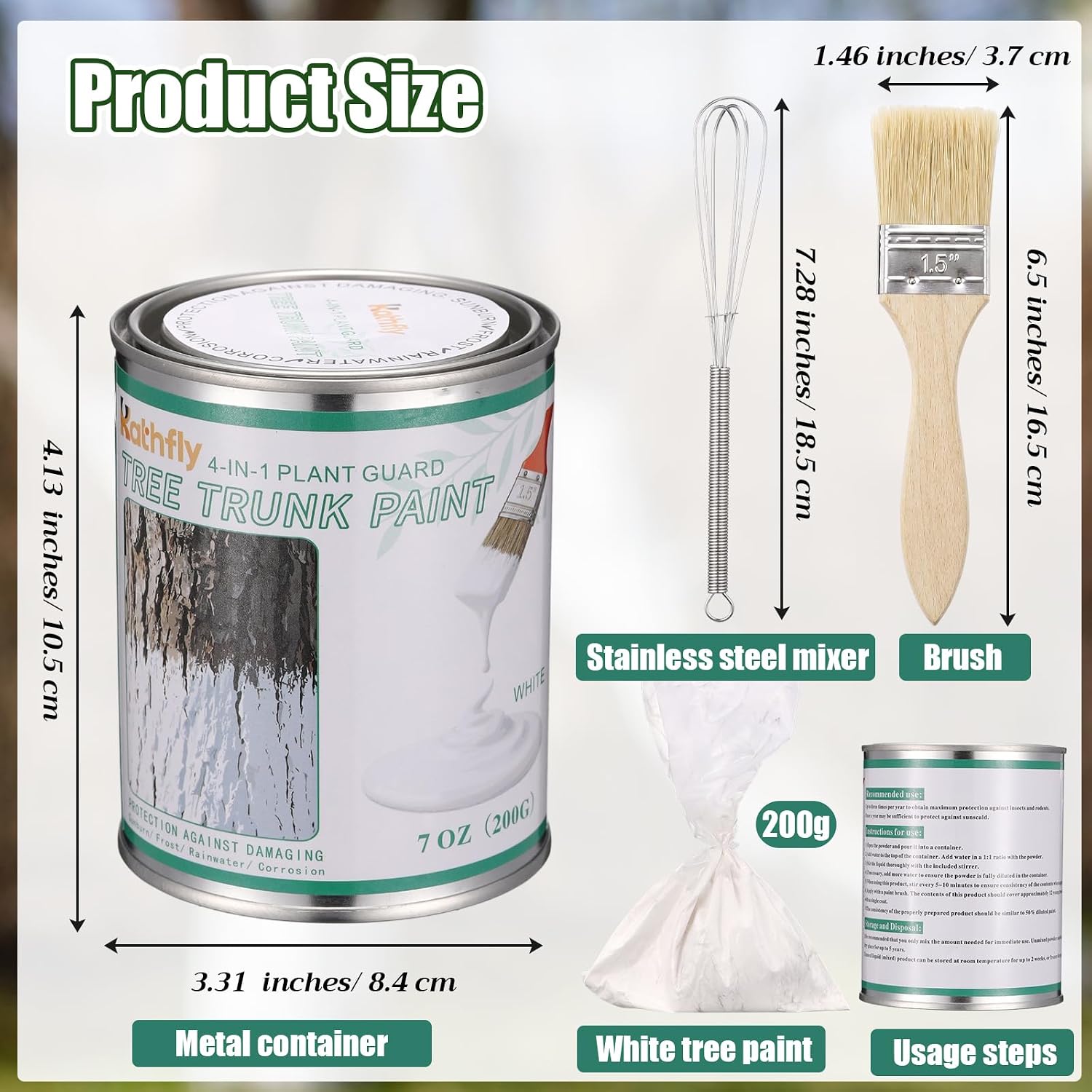 Kathfly Tree Whitewash Tree Paint Kit Protection,7" Whisk,Wood Brush