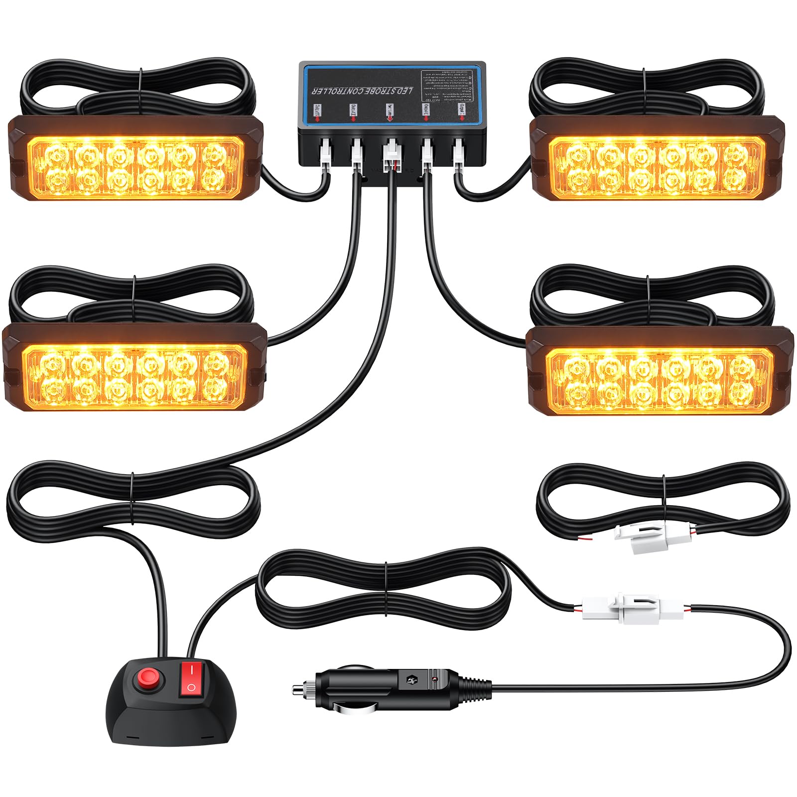 Justech 12LED Warnlicht Frontblitzer Stroboskoplicht Warnleuchte 12V 24V Wasserdicht IP68 Notfall Warnung Beacon Blinklichter Blitzmodul Notfall Licht Achtung für Emergency, KFZ, LKW