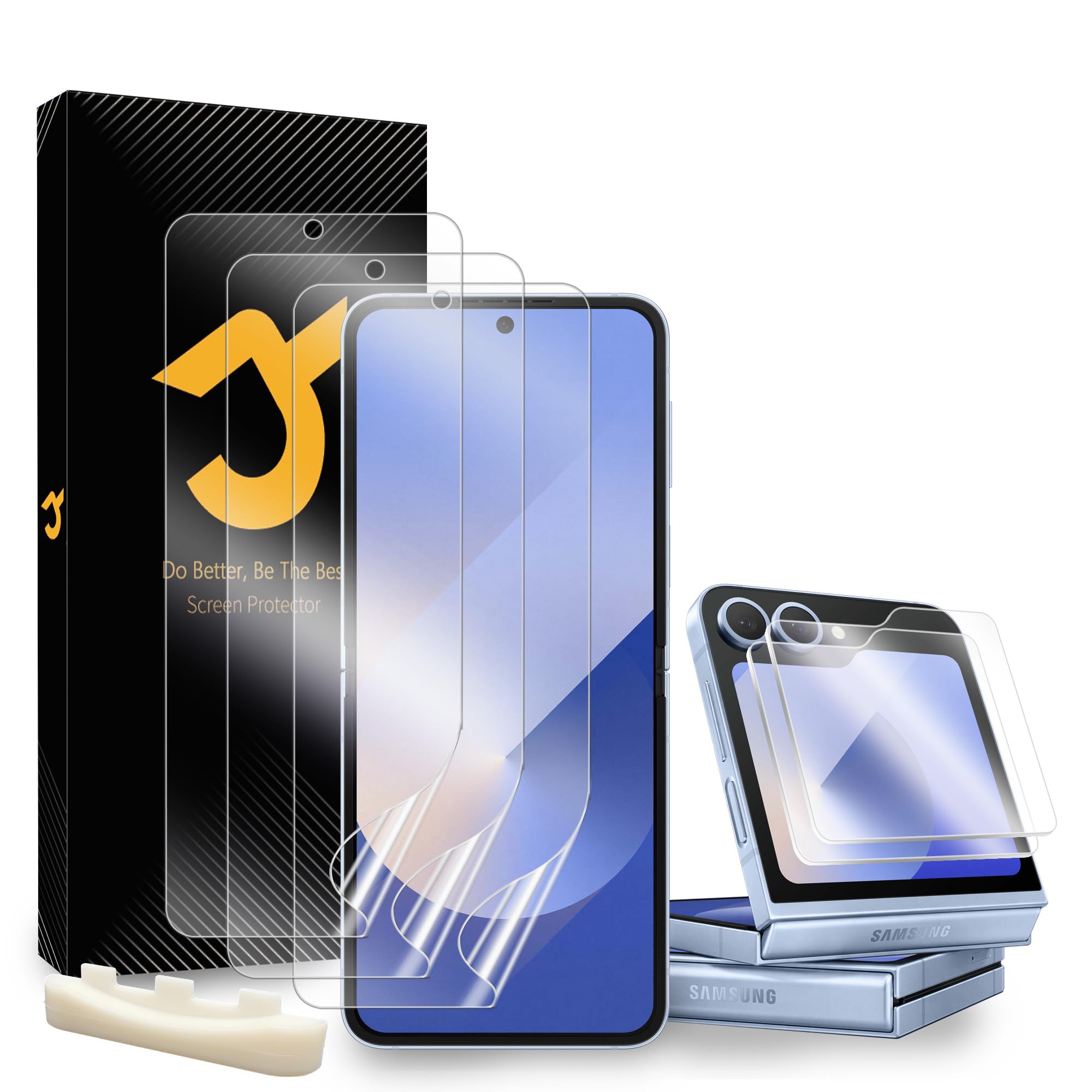 JZG 5 Pack For Galaxy Z Flip 6 Screen Protector, 3 Inner Flexible Film + 2 Outer Tempered glass, Self-Healing, Anti-Fingerprint, Case Friendly