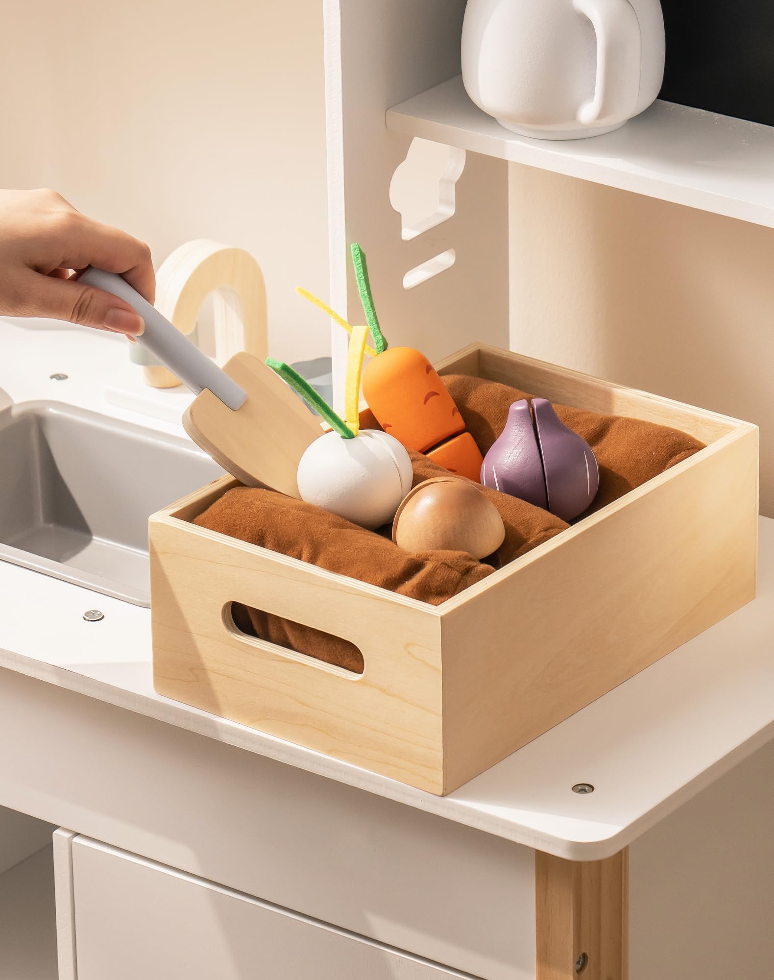 ROBOTIME Kinder-Holzspielküche mit Brotmaschine, Eiswürfelspender, Tafel und mehr, inklusive Spiel-Lebensmitteln Mädchen und Jungen ab 3 Jahren | Kinderküche Zubehör mit Toaster, Eismaschine, Schneidelebensmitteln und Pizza, Geschenk für Mädchen und Junge