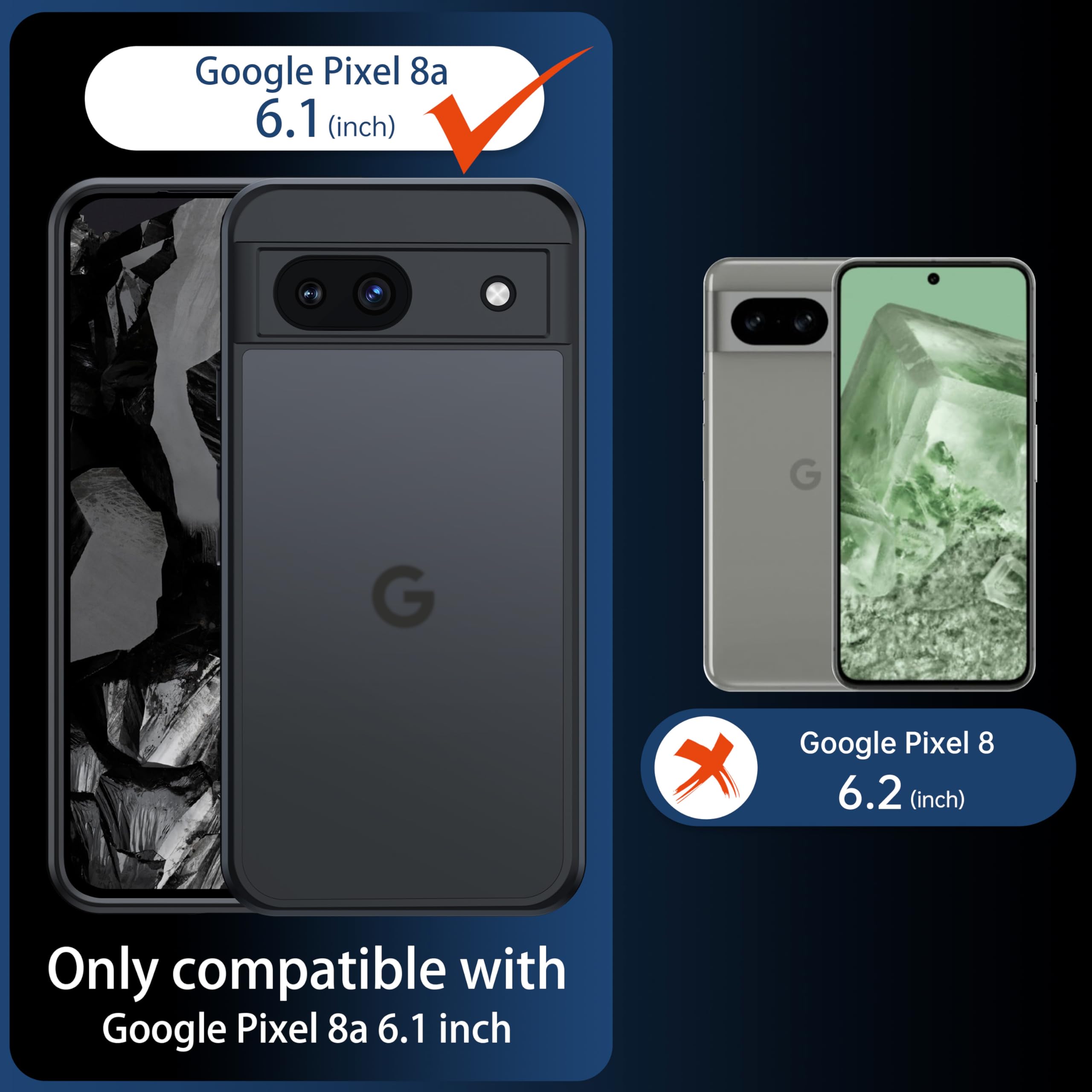 FLLAO Opaca Cover Compatibile con Google Pixel 8A, [Della Fotocamera Protezione] Anticaduta Antiurto Anti-Graffio Hard PC Glassata Traslucida Custodia Compatibile con Google Pixel 8A Nero