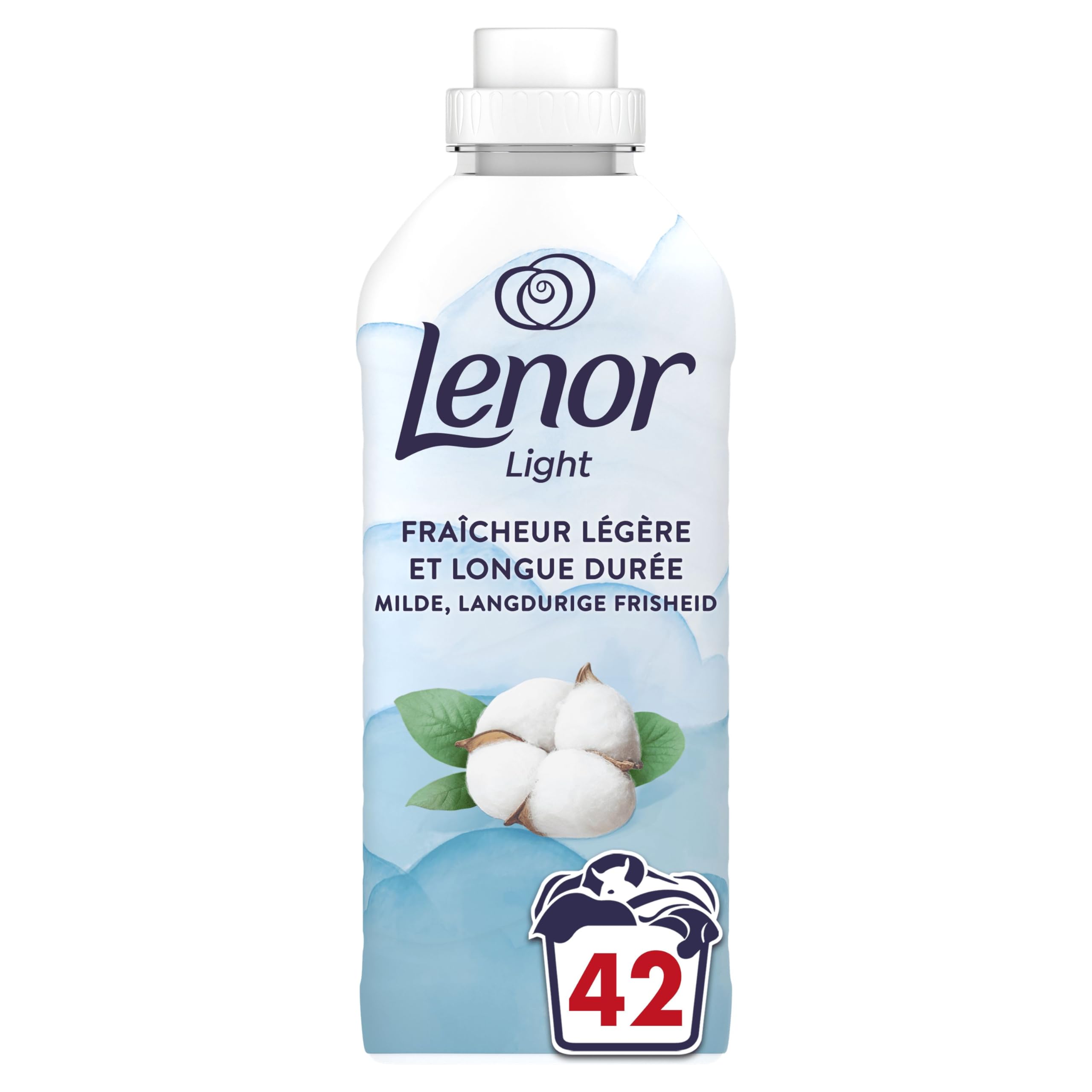 Lenor Light Adoucissant 42 Lavages, Parfum Fraîcheur De Coton, 24H De Fraîcheur Légère, Testé Dermatologiquement, Fabriqué En France