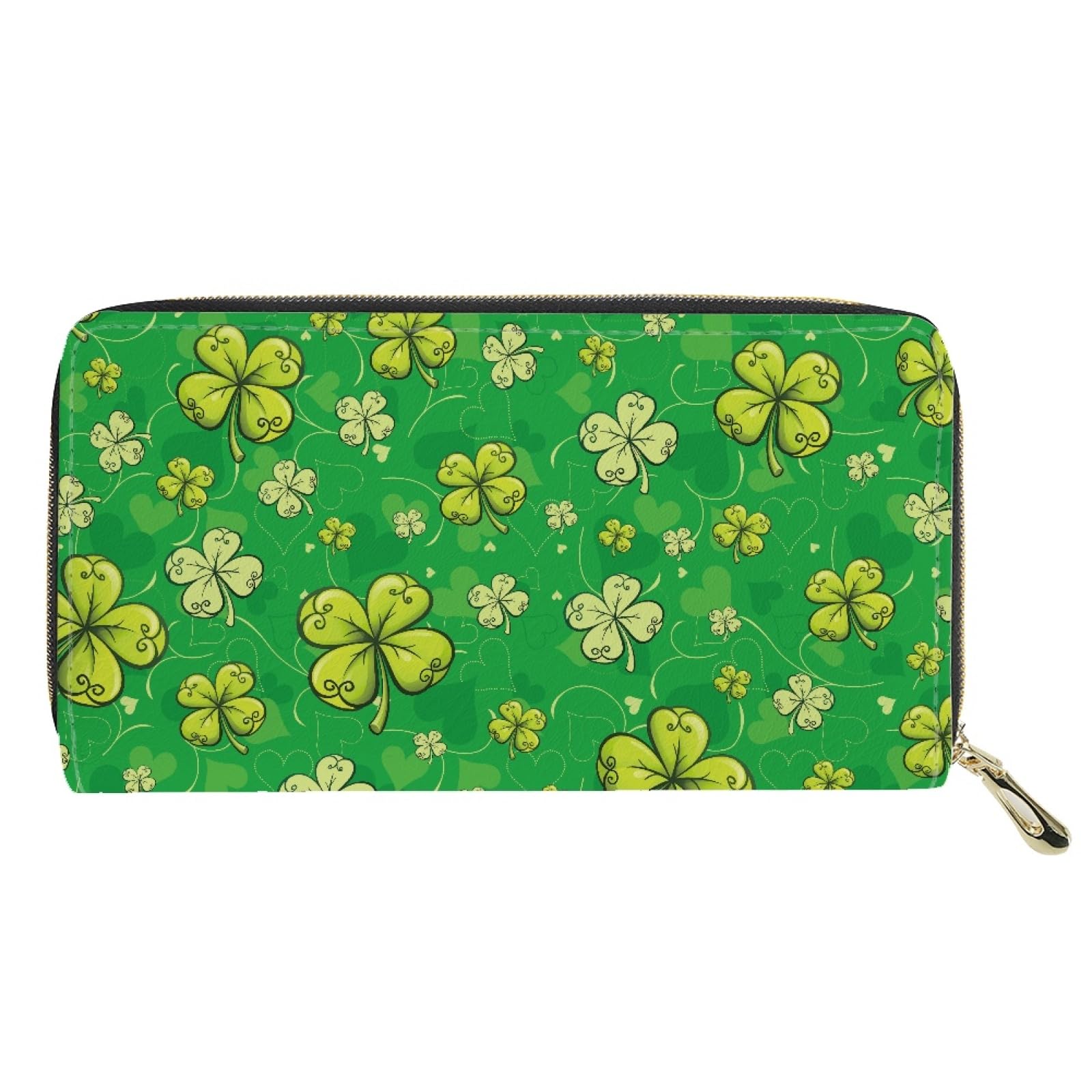 JOAIFO Green Lucky Grass Print Wallet for Women Girls,PU Leather Purses,St. Patrick's Day Theme Zipper Wallet Travel Easter Theme Portable Shopping Pouch