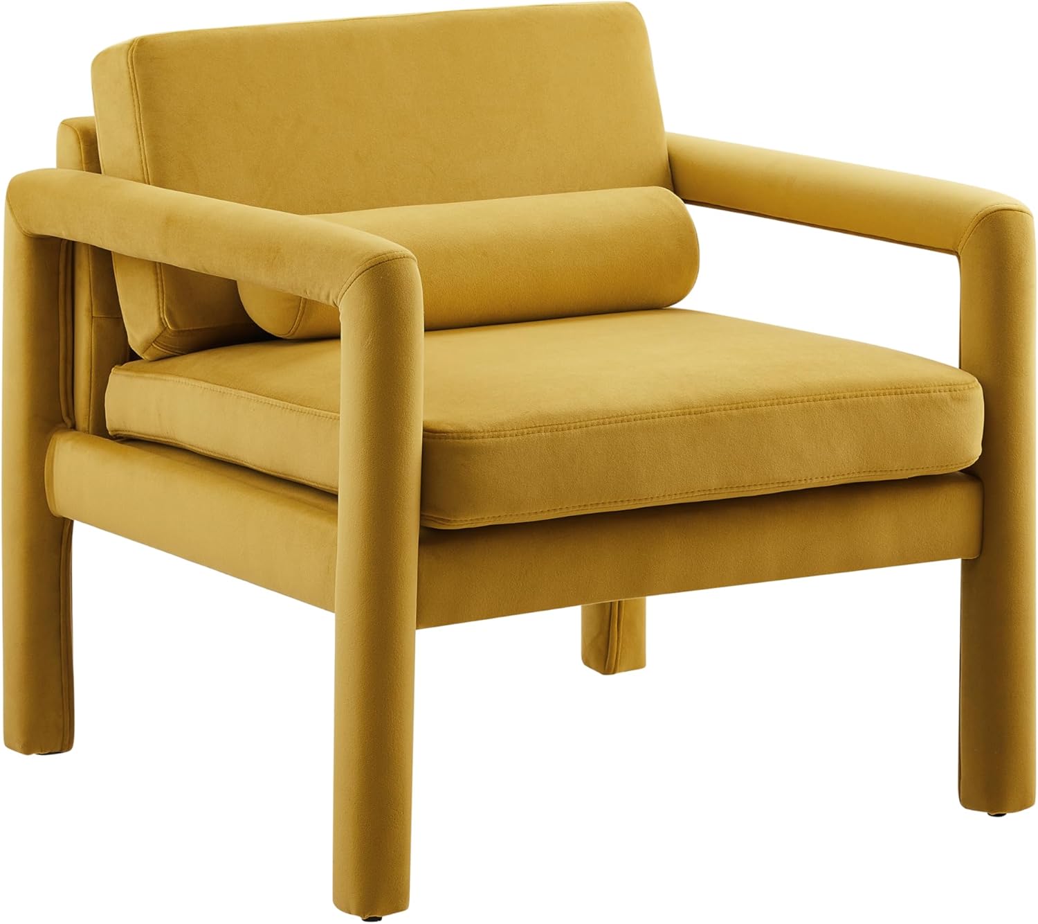 Art Leon Modern Accent Chair, Velvet Upholstered Arm Chair with Pillow, Single Sofa Chair for Living Room Bedroom, Yellow