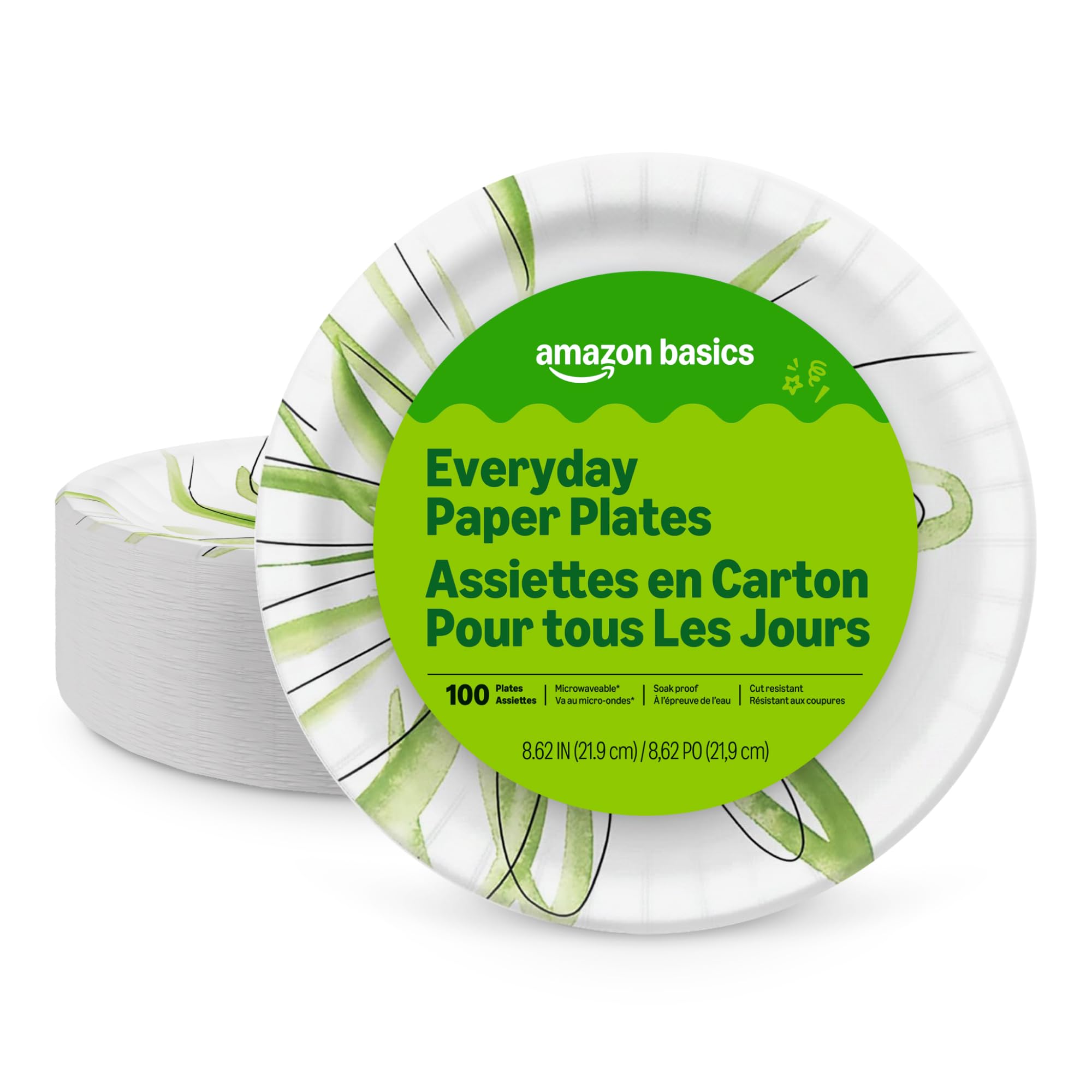 Amazon Basics Everyday Paper Plates, 8.62 Inch, Disposable, 100 Count, Packaging May Vary